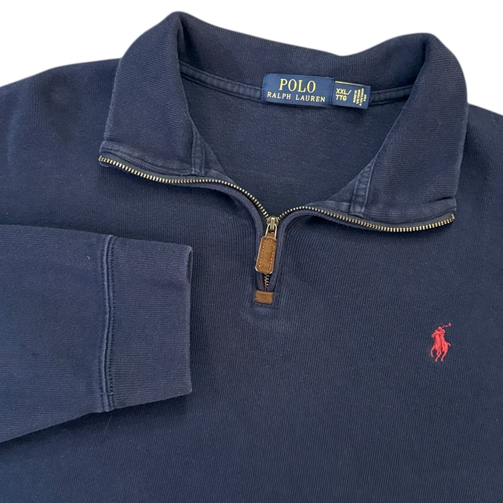 Polo Ralph Lauren Navy Blue 1/4 Zip Sweater Pullover Thick Cotton Red Pony XXL